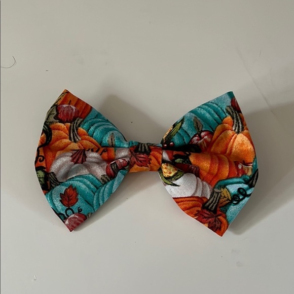 Orange and Blue Hair Bow with Autumnal Print - Picture 1 of 4